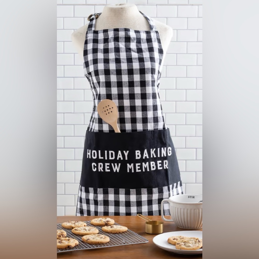 Apron Holiday Baking Crew Black and White Checkered from Primitives by Kathy
